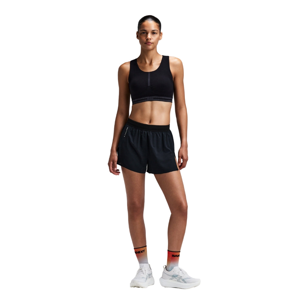 Bandit Running Women's CoolGrid™ 3" Split Shorts - BlackToe Running#colour_black
