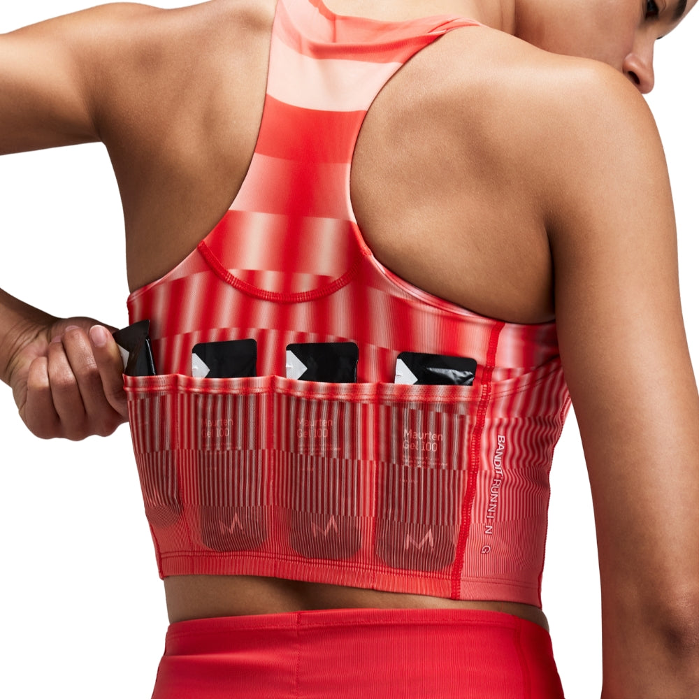 Bandit Running Women's Vanisher™ V-Neck Race Crop  - BlackToe Running#colour_growing-grid-poppy