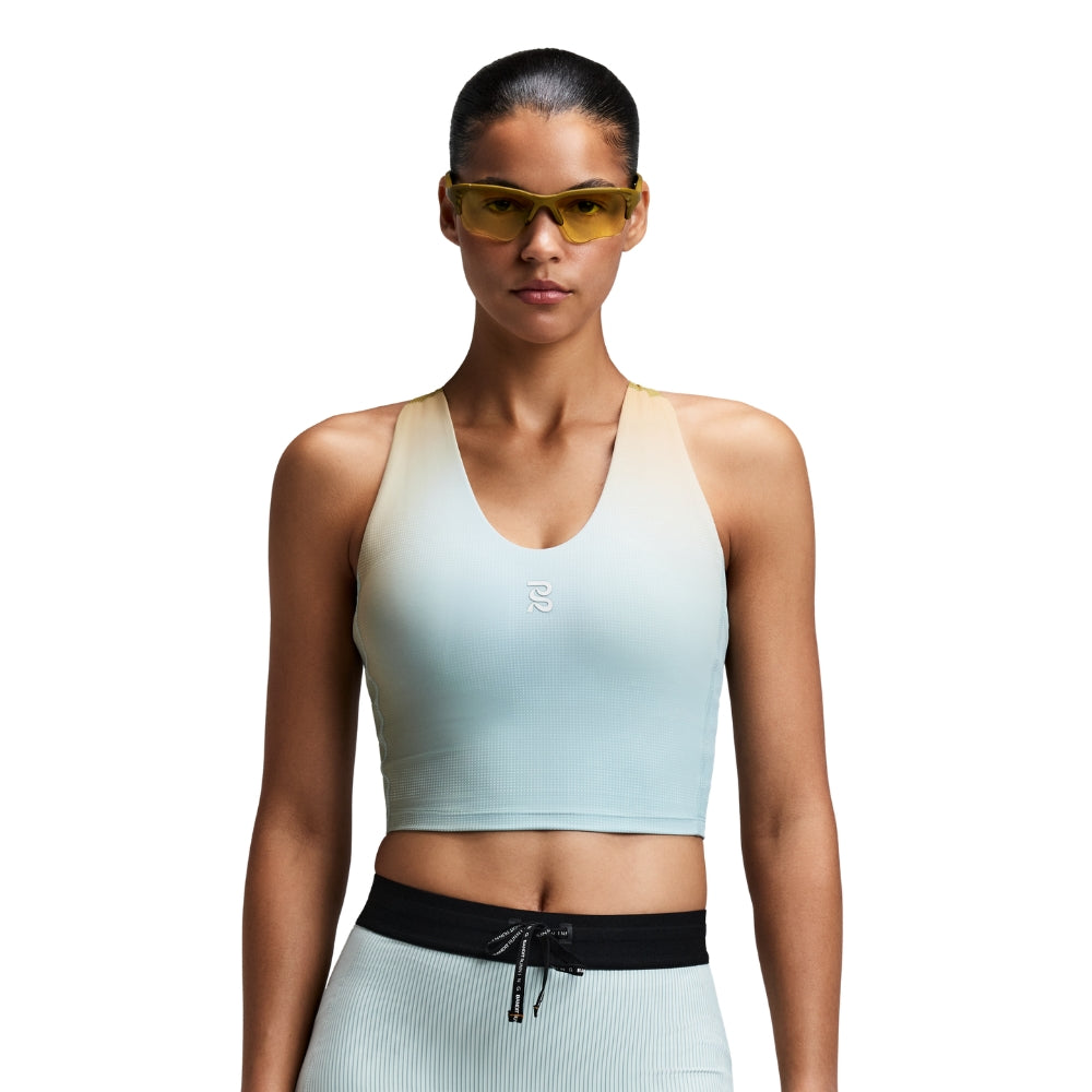 Bandit Running Women's Vanisher™ V-Neck Race Crop  - BlackToe Running#colour_lagoon-multi