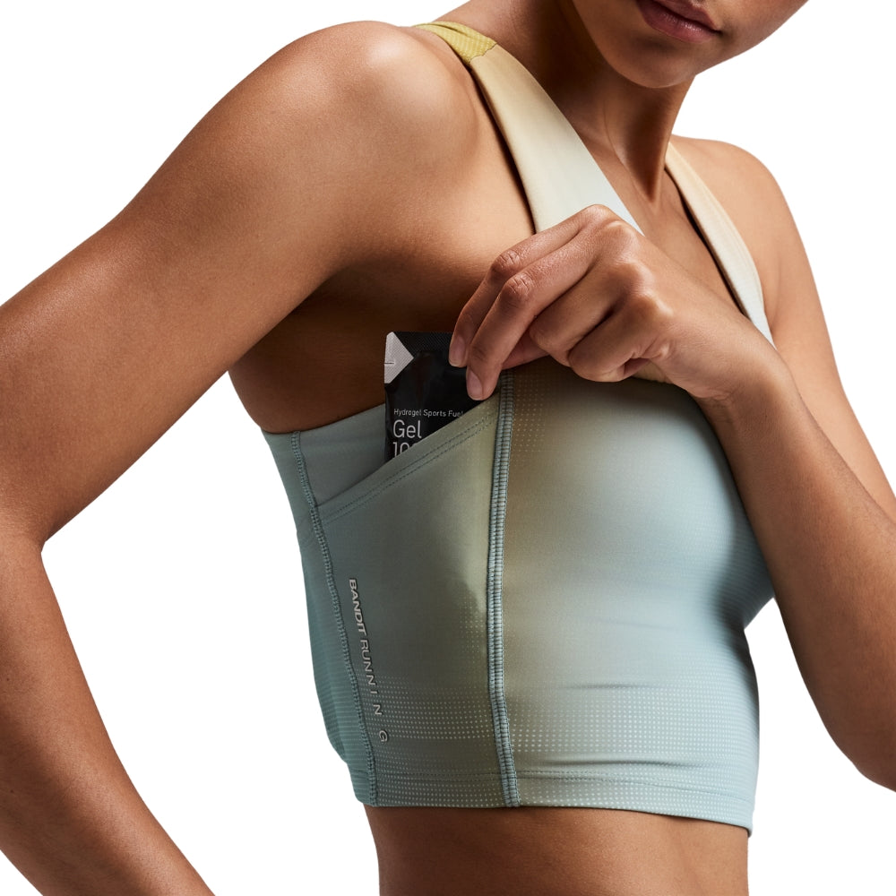 Bandit Running Women's Vanisher™ V-Neck Race Crop  - BlackToe Running#colour_lagoon-multi