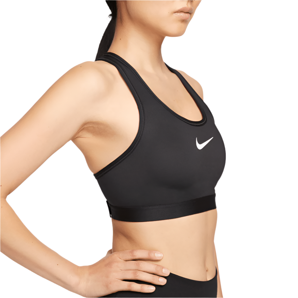 Nike Women's Dri-Fit Swoosh High-Support Sports Bra - BlackToe Running#colour_black-iron-grey