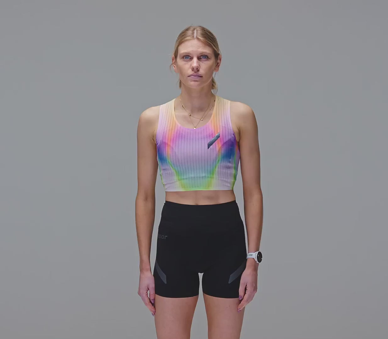 Soar Women's Crop Race Vest - BlackToe Running#colour_summer-rainbow