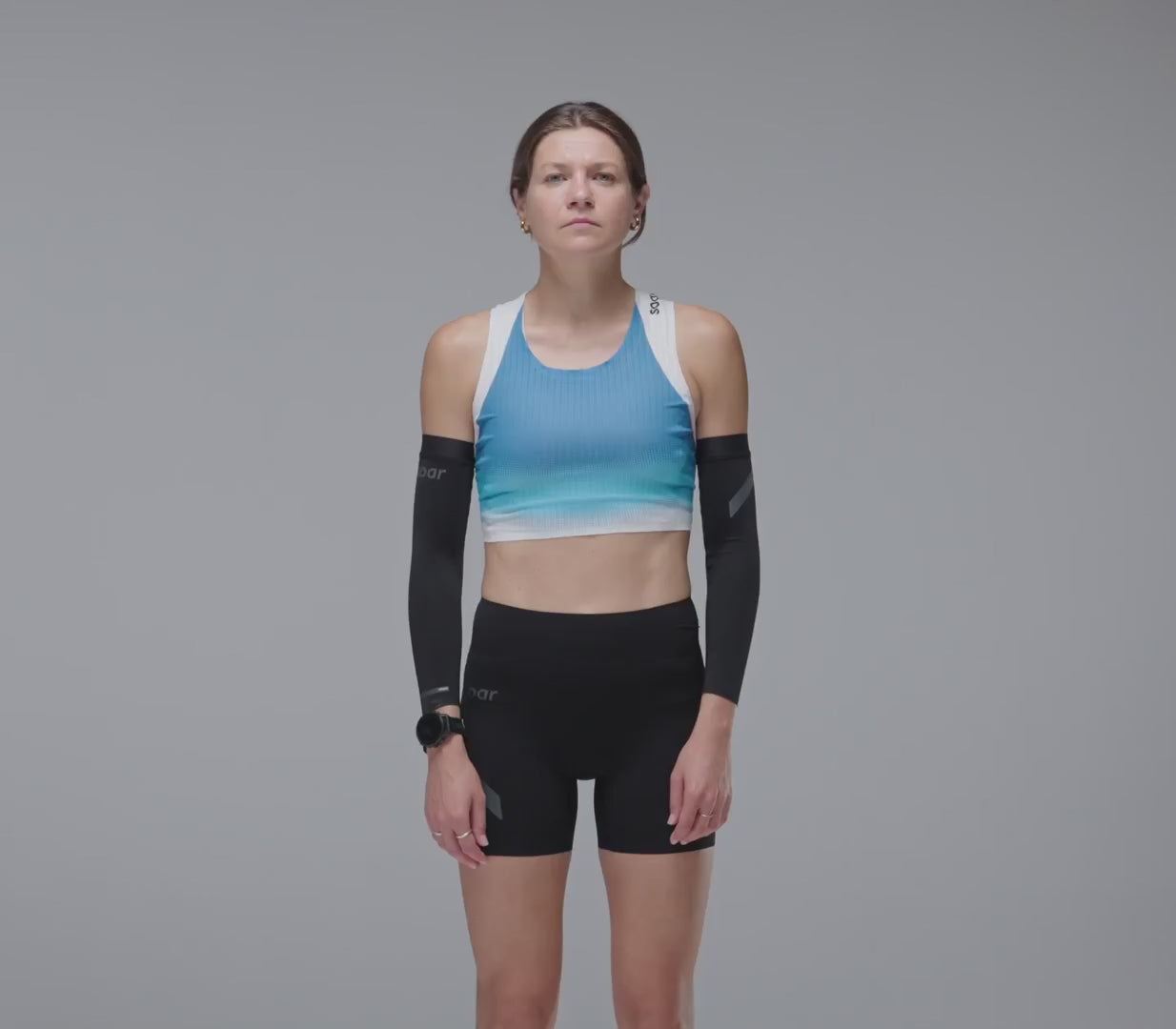 Soar Women's Crop Race Vest - BlackToe Running#colour_palace-blue-norse-blue-stripe