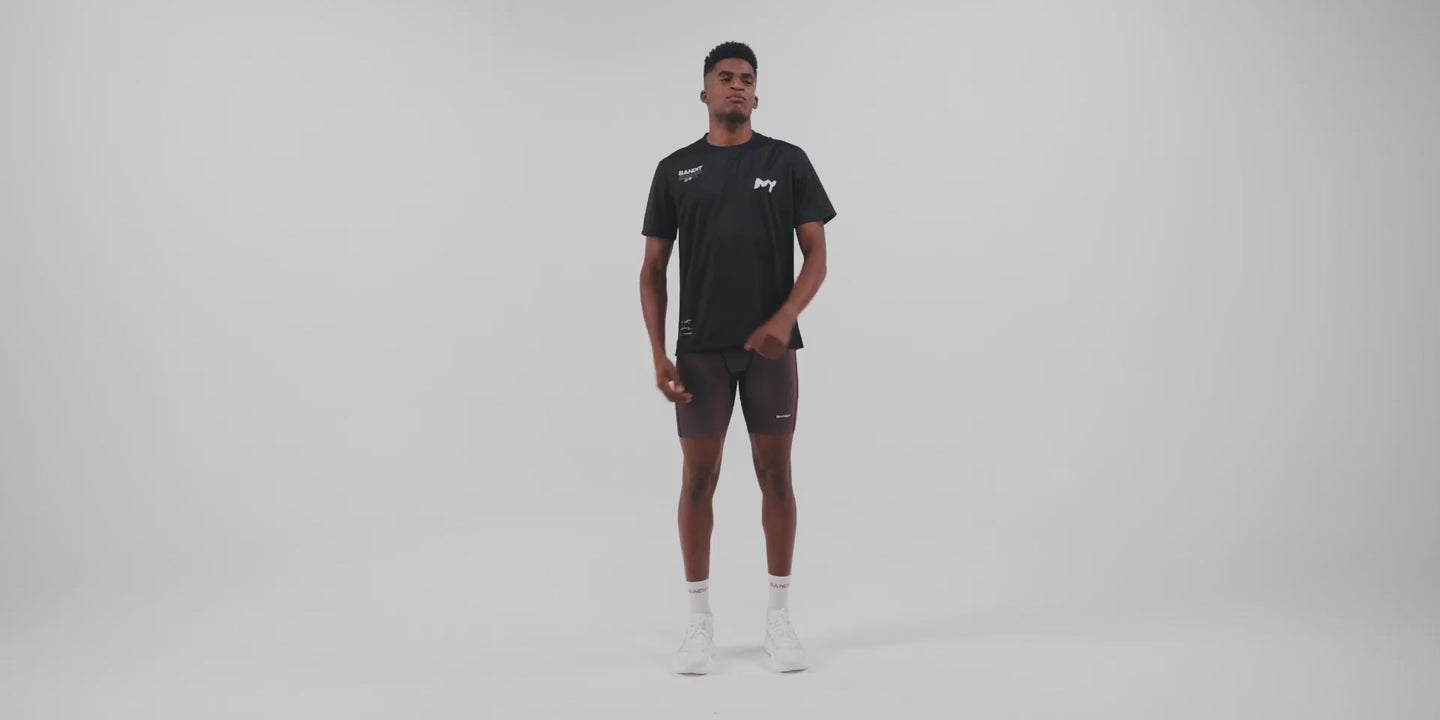 Bandit Running Men's Striped Cadence 7 Pocket Half Tights - BlackToe Running#colour_black-mauve