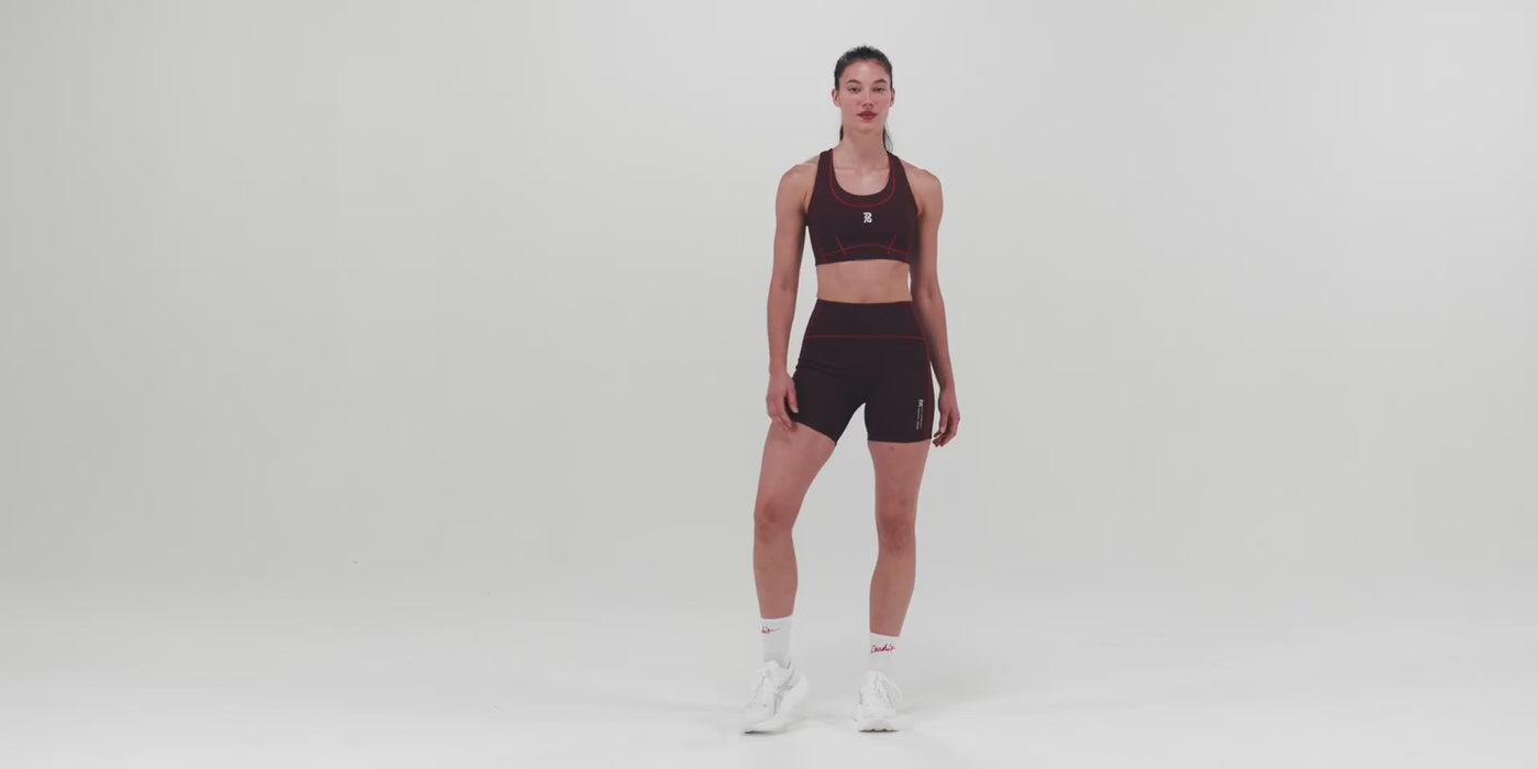 Bandit Running Women's Stamina™ Pop Stitch Arco Bra - BlackToe Running#colour_fig-intense-red