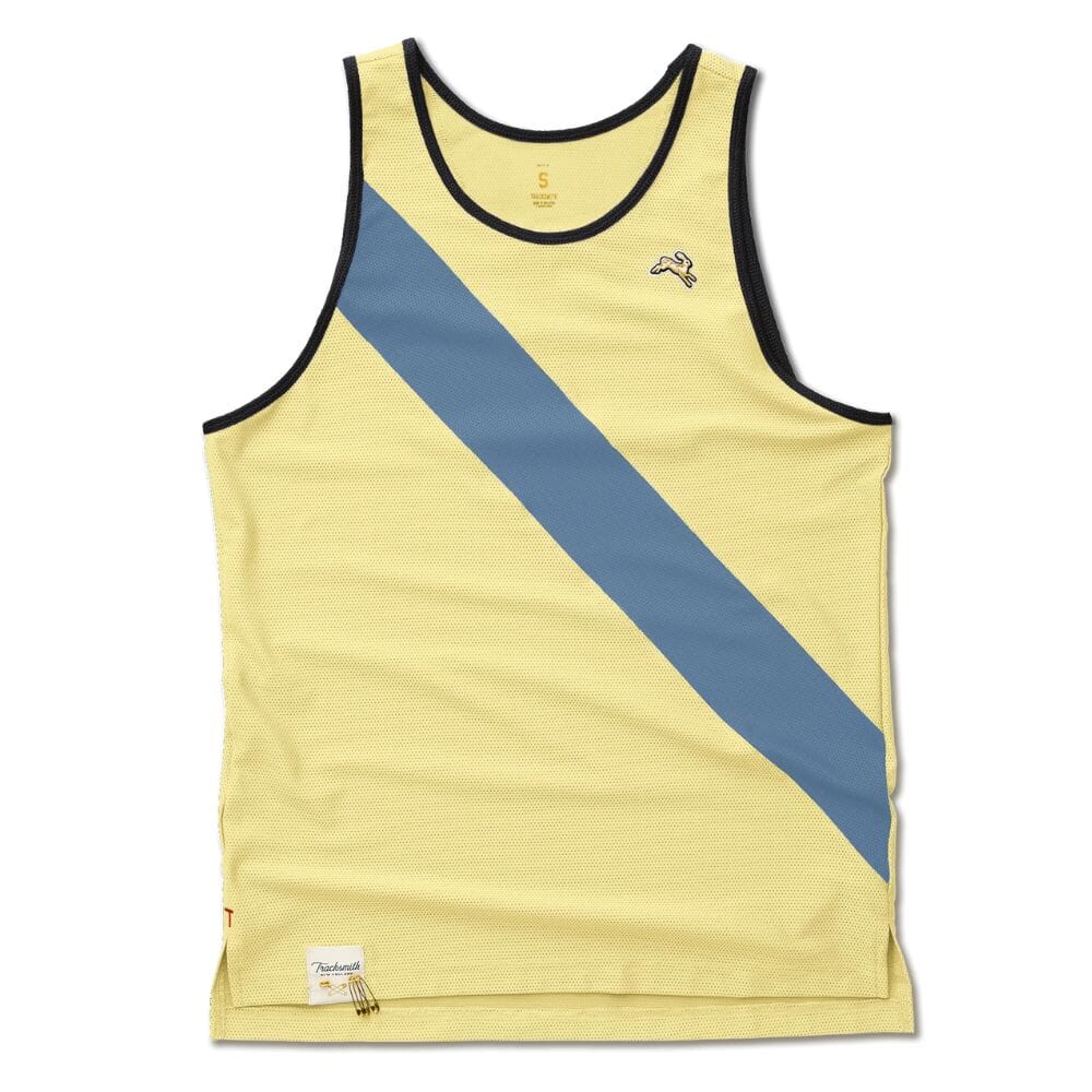 Tracksmith Men's Van Cortlandt Singlet Men's Tops - BlackToe Running#colour_pale-yellow-slate-black