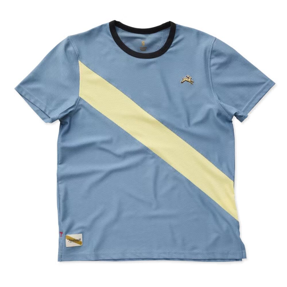 Tracksmith Women's Van Cortlandt Tee Women's Tops - BlackToe Running#colour_slate-pale-yellow-black