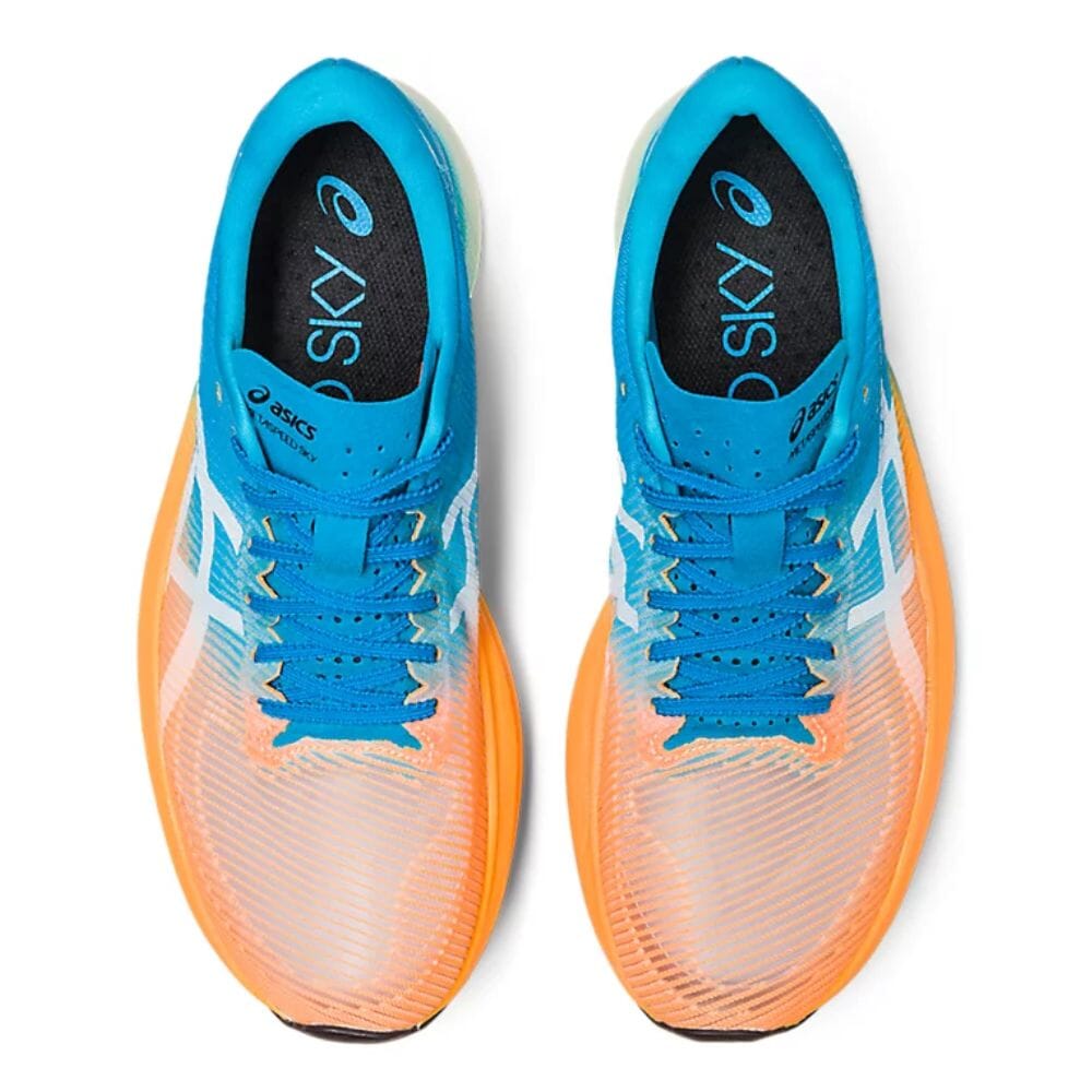 Asics Metaspeed Sky+ Unisex Shoes - BlackToe Running#colour_orange-pop-island-blue