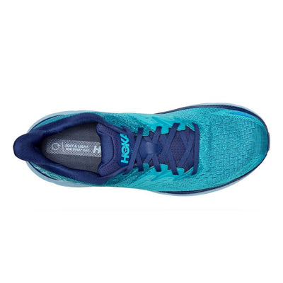 Hoka One One Men's Clifton 8 Men's Shoes - BlackToe Running#colour_bellwether-blue-scuba-blue