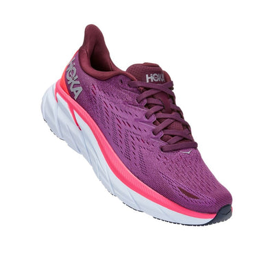 Hoka One One Women's Clifton 8 Women's Shoes - BlackToe Running#colour_grape-wine-beautyberry