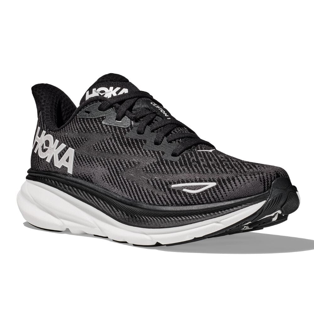 Hoka Men's Clifton 9 Men's Shoes - BlackToe Running#colour_black-white