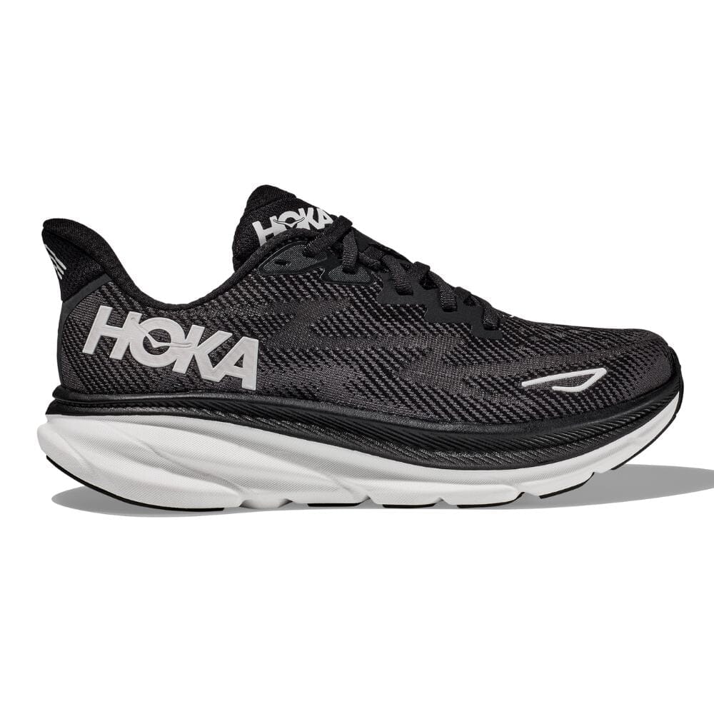 Hoka Men's Clifton 9 Men's Shoes - BlackToe Running#colour_black-white