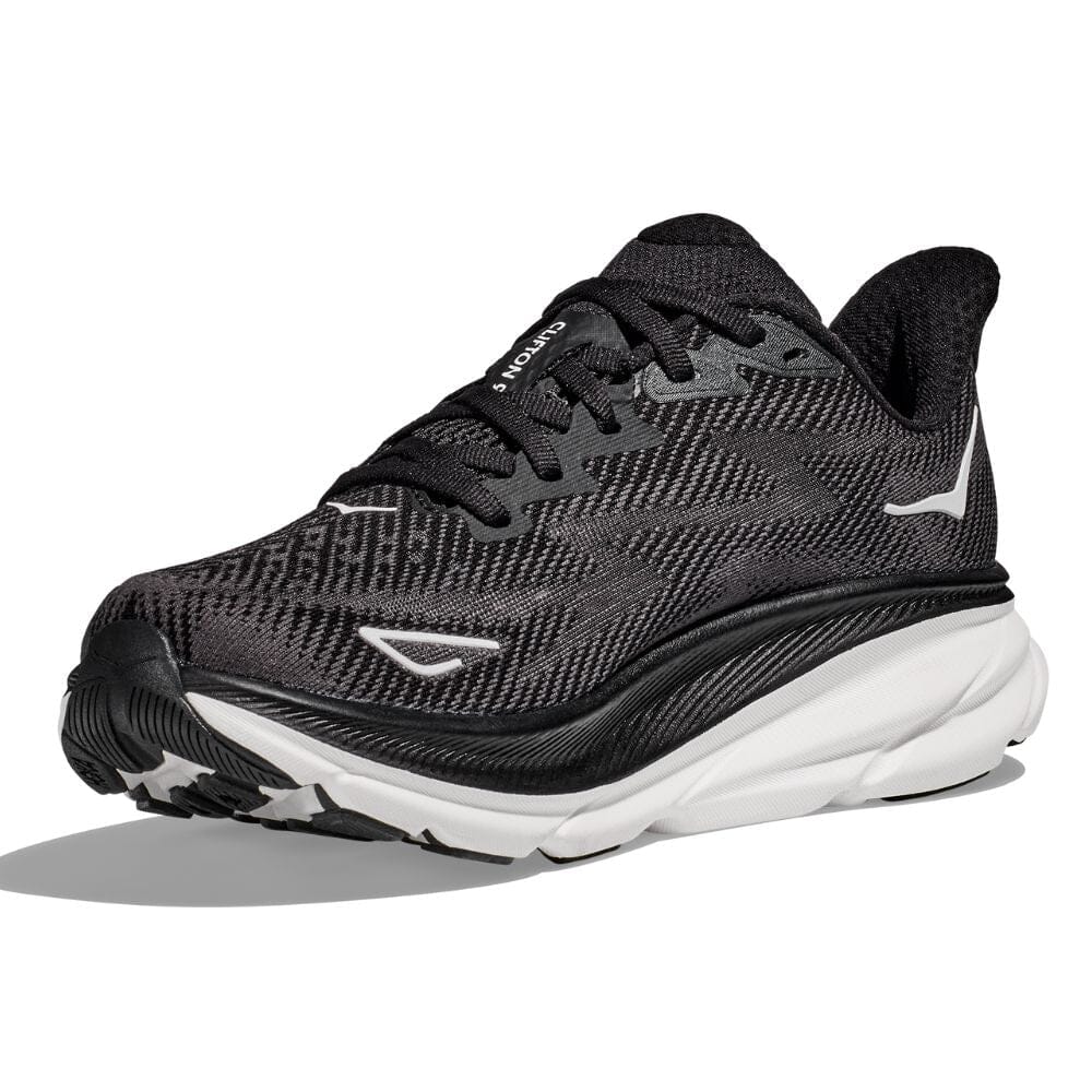 Hoka Men's Clifton 9 Men's Shoes - BlackToe Running#colour_black-white