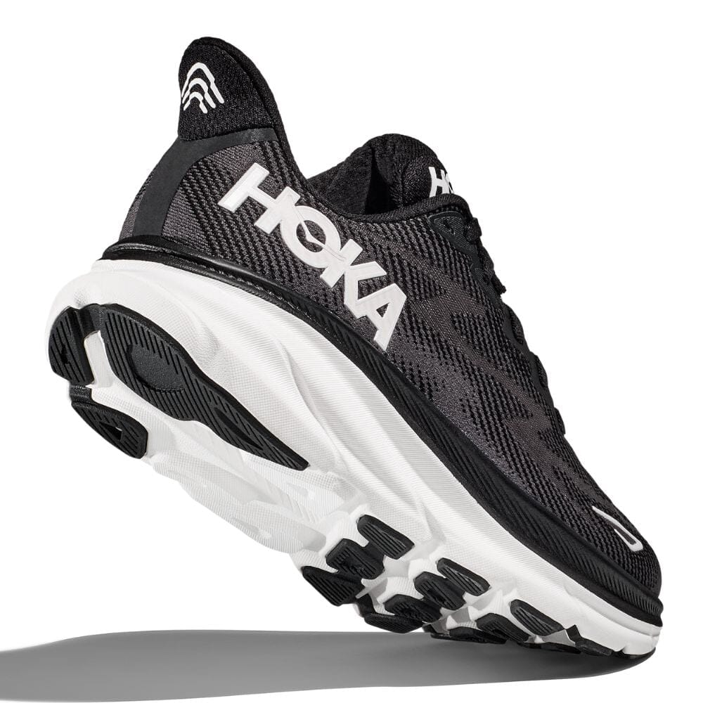 Hoka Men's Clifton 9 Men's Shoes - BlackToe Running#colour_black-white