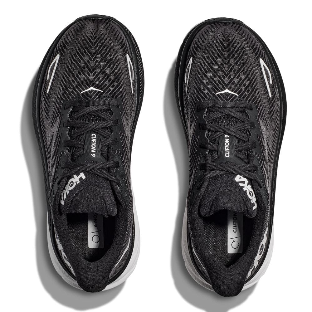 Hoka Men's Clifton 9 Men's Shoes - BlackToe Running#colour_black-white