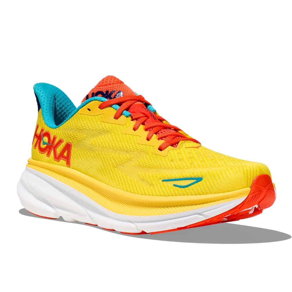 Hoka Men's Clifton 9 Men's Shoes - BlackToe Running#colour_passion-fruit-maize