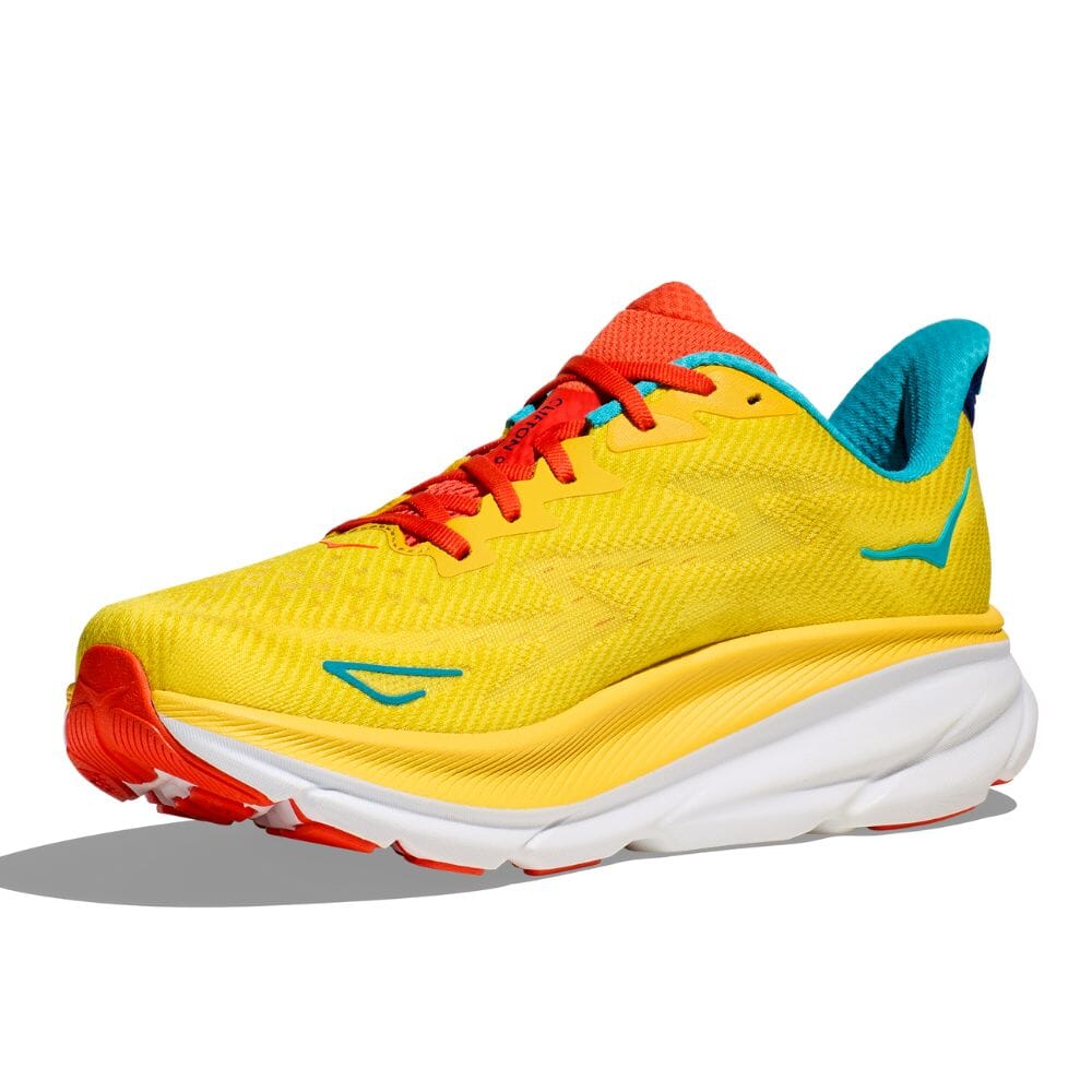 Hoka Men's Clifton 9 Men's Shoes - BlackToe Running#colour_passion-fruit-maize