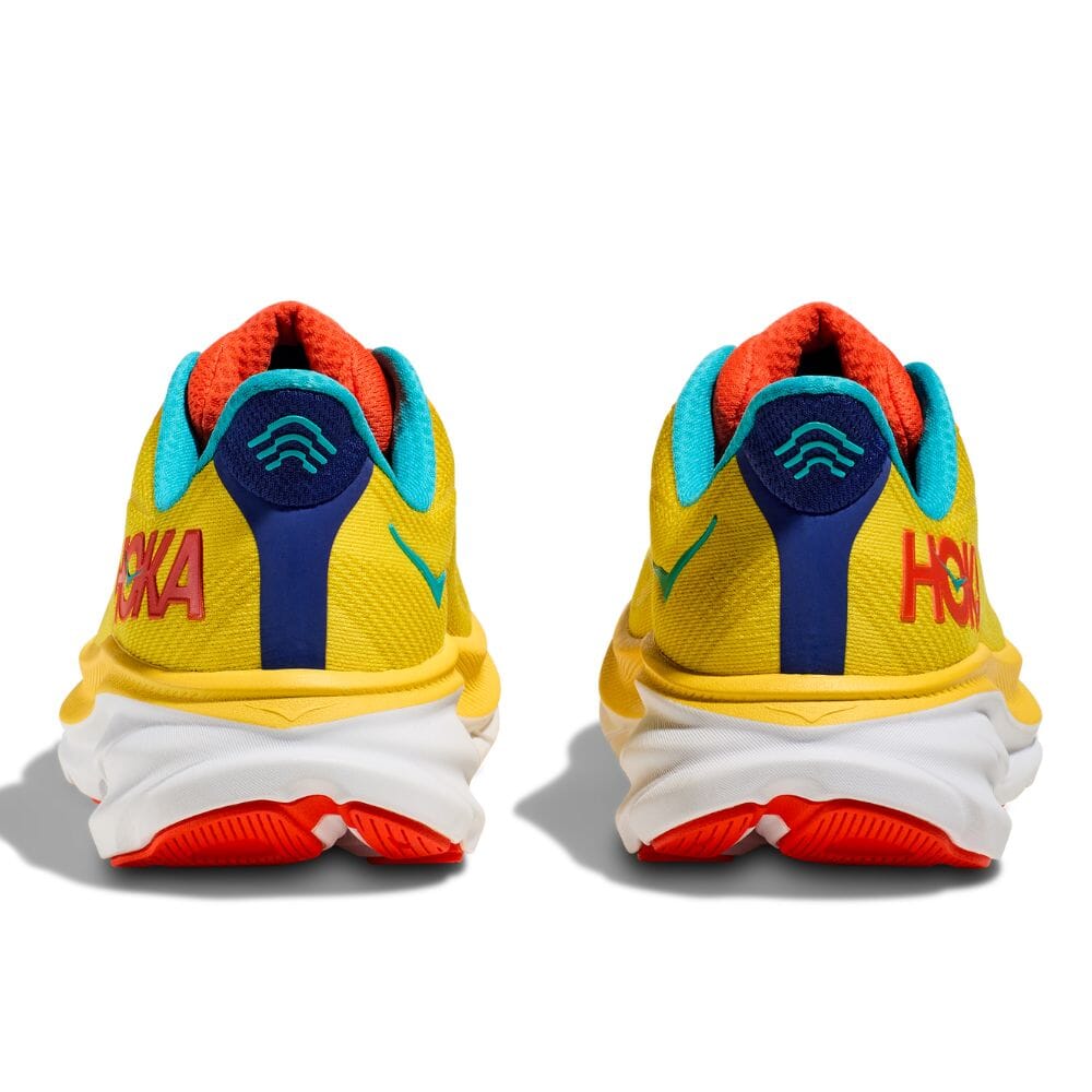 Hoka Men's Clifton 9 Men's Shoes - BlackToe Running#colour_passion-fruit-maize