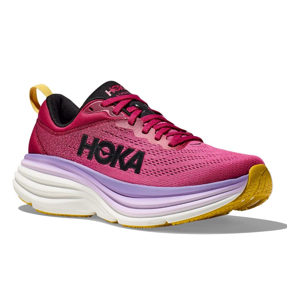 Hoka Women's Bondi 8 Women's Shoes - BlackToe Running#colour_cherries-jubilee-pink-yarrow