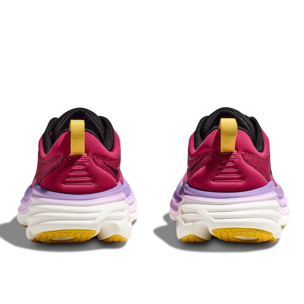 Hoka Women's Bondi 8 Women's Shoes - BlackToe Running#colour_cherries-jubilee-pink-yarrow