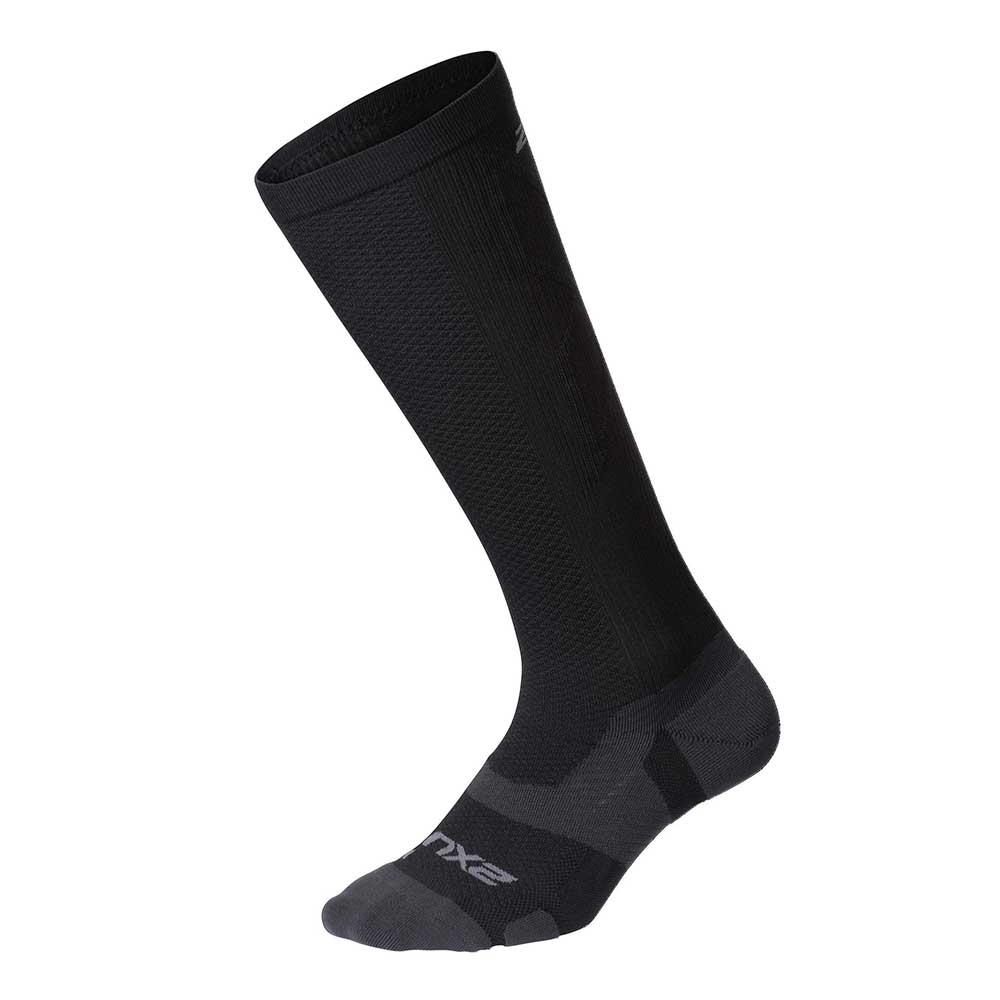 2XU Vector Light Cushion Full Length Compression Socks - BlackToe Running#colour_black-grey