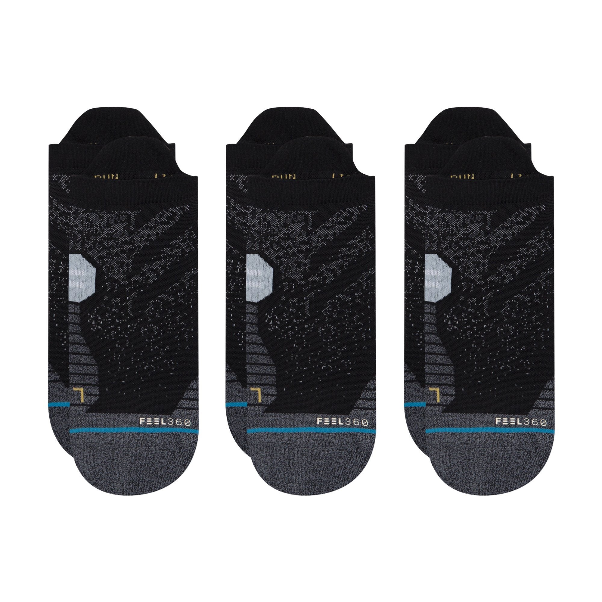 Stance Run Light Cushion Tab 3-Pack Socks - BlackToe Running#colour_black-grey