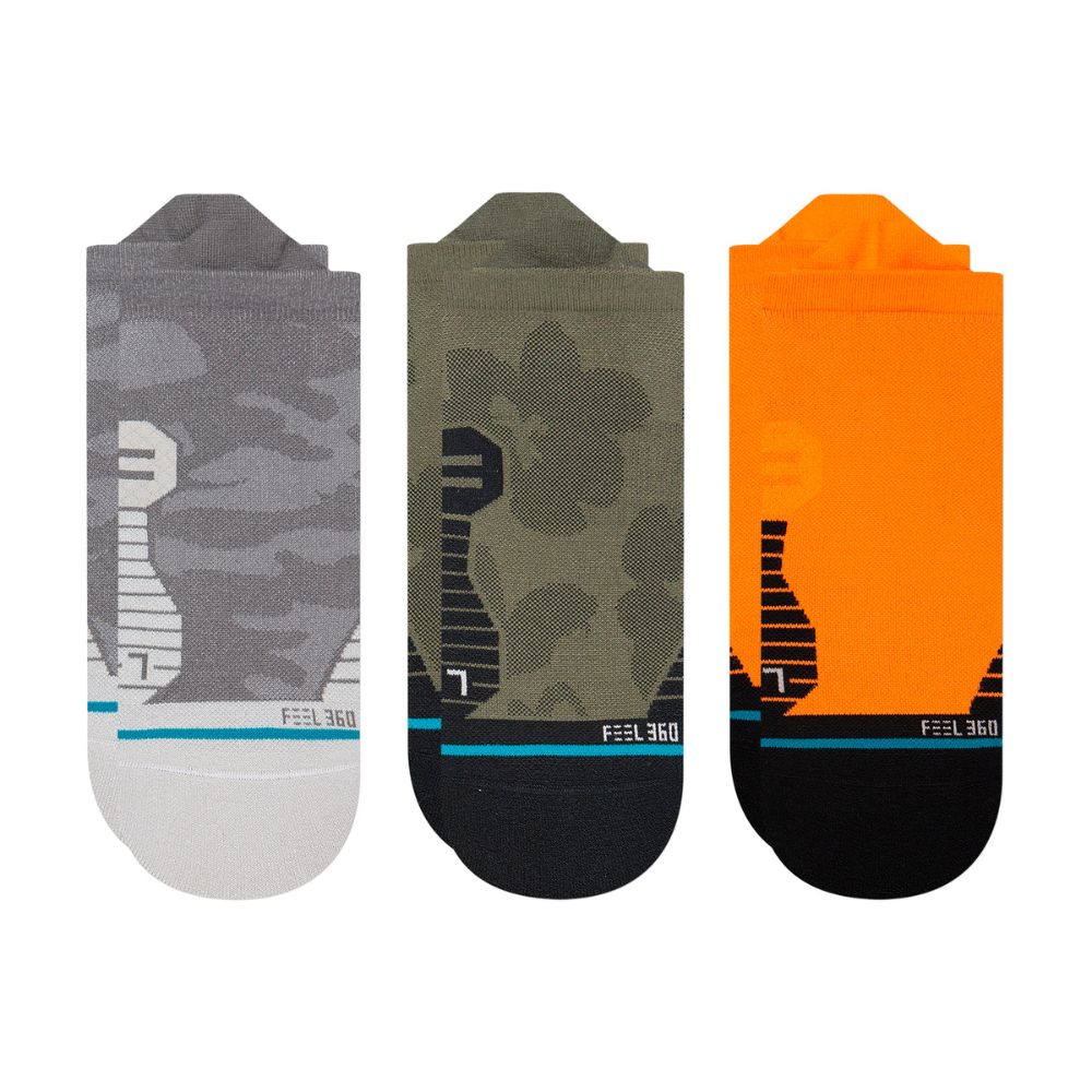 Stance Run Klicks Light Cushion Tab 3-Pack Socks - BlackToe Running#colour_neon-orange-green-grey