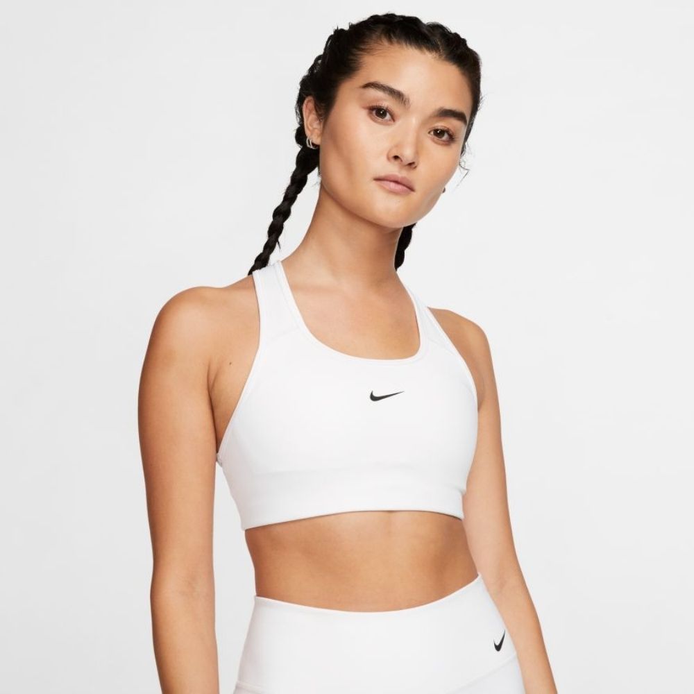 Nike Women's Swoosh Padded Sports Bra Sports Bra - BlackToe Running#colour_white-black