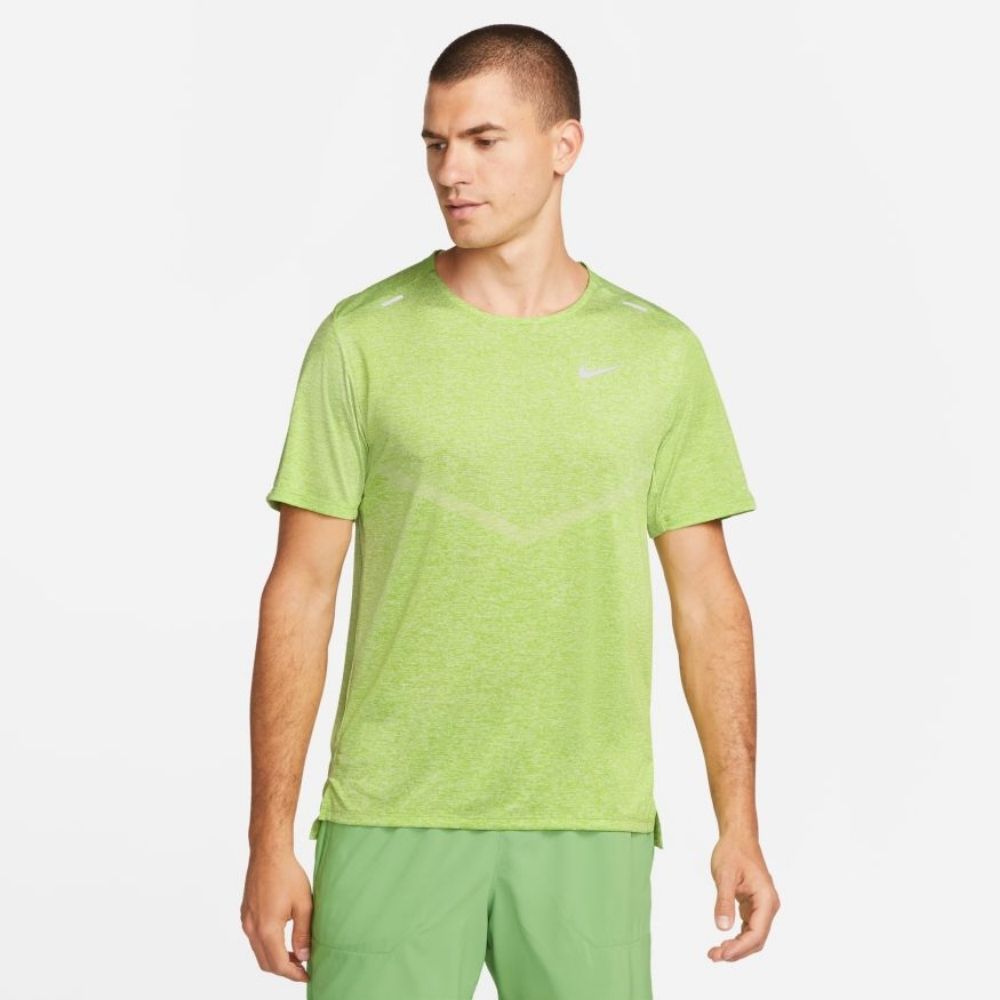 Nike Men's Rise 365 Short Sleeve Men's Tops - BlackToe Running#colour_vivid-green-htr-reflective-silver