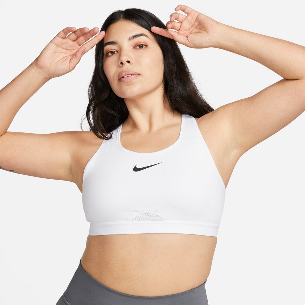 Nike Women's Swoosh High-Support Adjustable Sports Bra - BlackToe Running#colour_white-black-swoosh