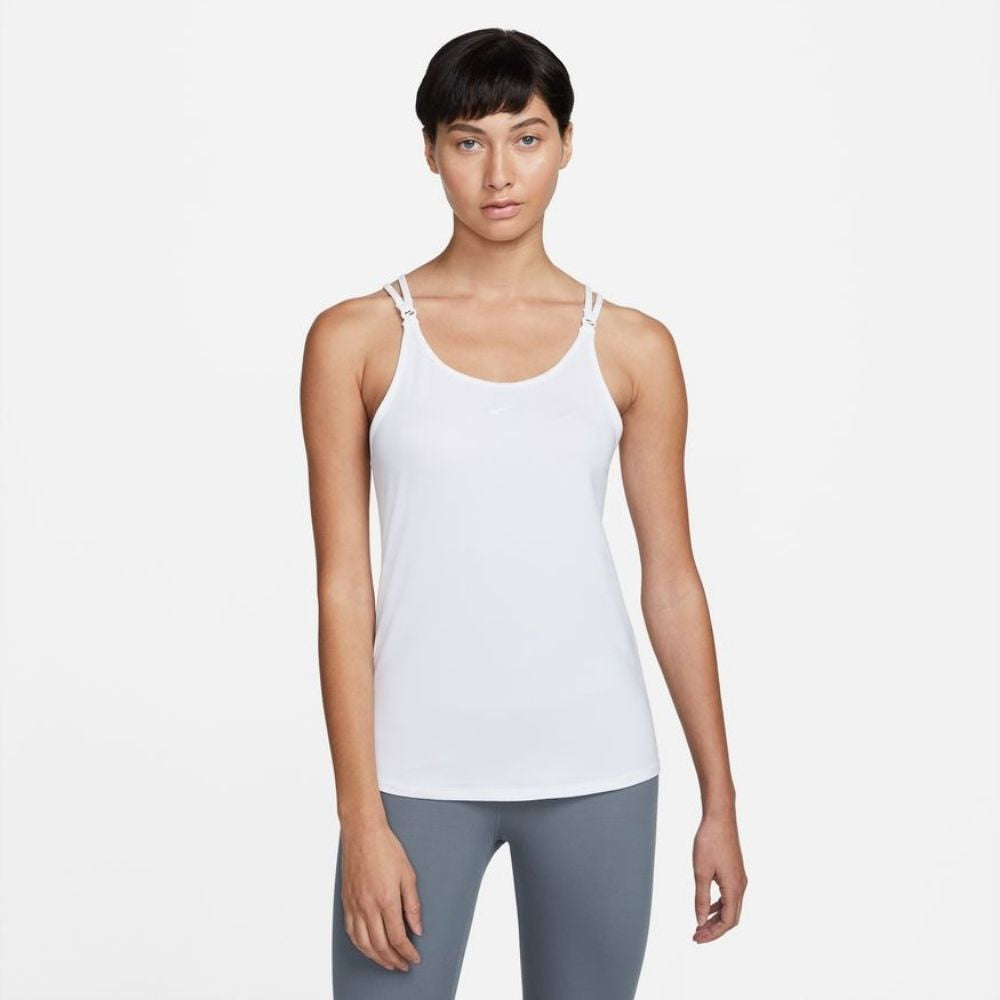 Nike Women's Dri-FIT One Luxe Slim Fit Strappy Tank - BlackToe Running#colour_white-reflective-silver