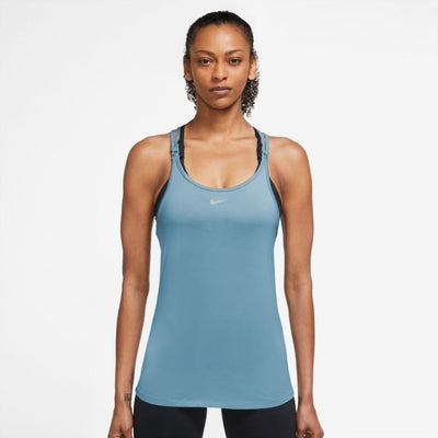 Nike Women's Dri-FIT One Luxe Slim Fit Strappy Tank - BlackToe Running#colour_worn-blue-reflective-silver