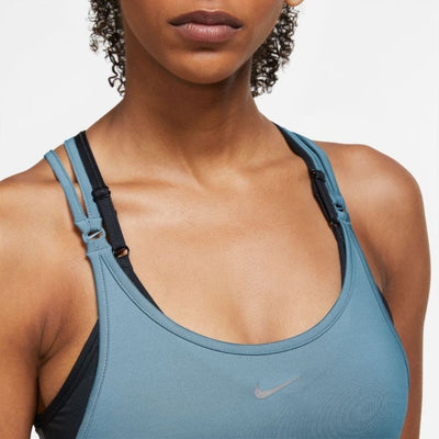 Nike Women's Dri-FIT One Luxe Slim Fit Strappy Tank - BlackToe Running#colour_worn-blue-reflective-silver
