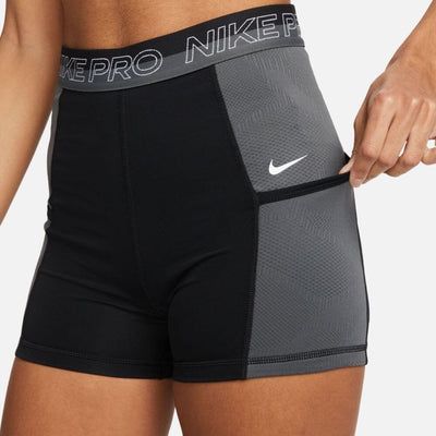 Nike Women's Pro High-Waisted 3" Shorts with Pockets - BlackToe Running#colour_black-iron-grey-white
