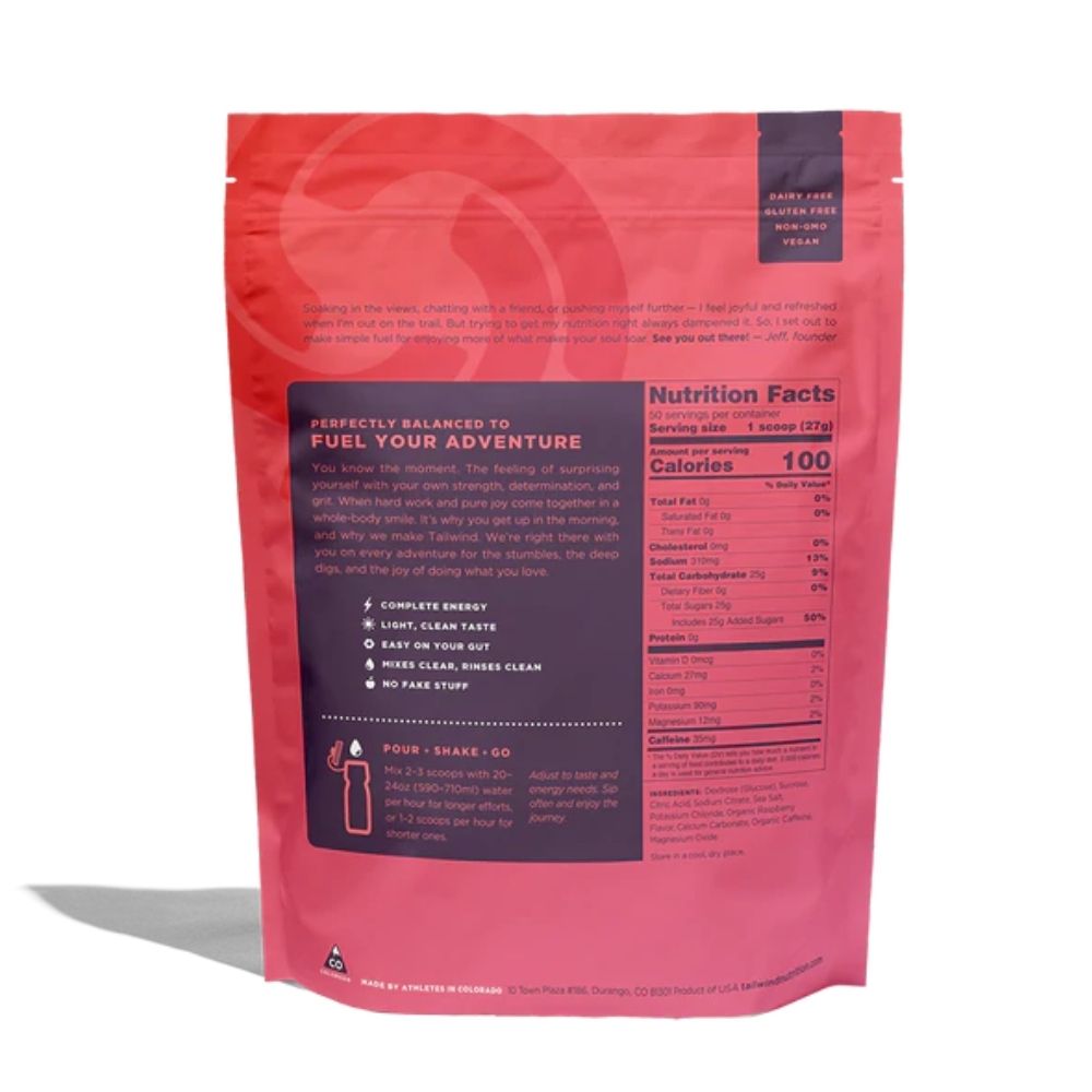 Tailwind Nutrition - 50 Serving Bag Caffeinated Nutrition - BlackToe Running#flavour_raspberry