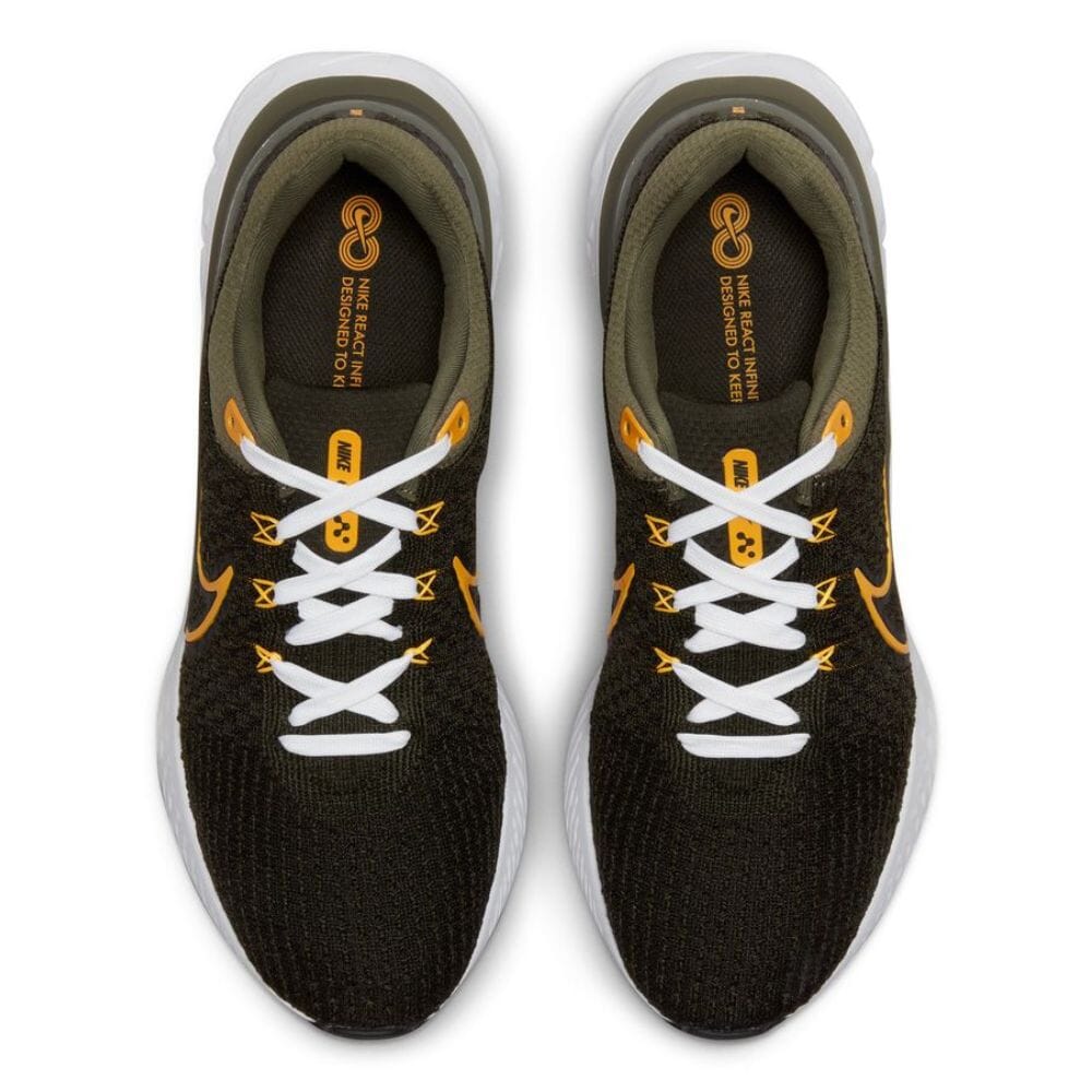 Nike Men's React Infinity Run Flyknit 3 - Sequoia & University Gold Men's Shoes - BlackToe Running#colour_sequoia-university-gold-medium-olive