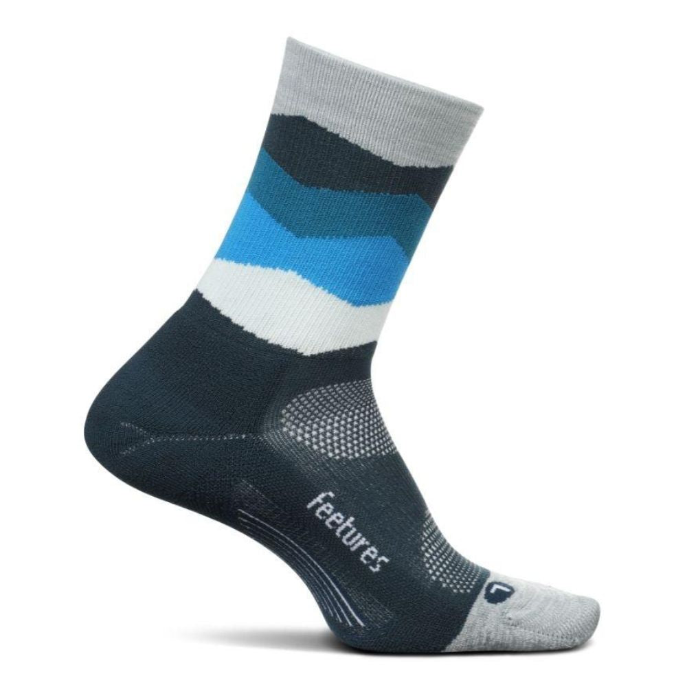 Feetures Elite Light Cushion Mini Crew Sock - BlackToe Running#colour_blue-waves