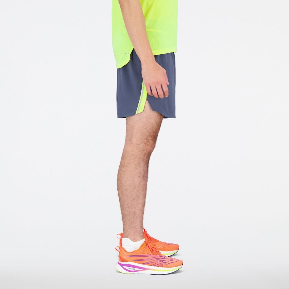 New Balance Men's Impact Run 5 Inch Short Men's Bottoms - BlackToe Running#colour_cosmic-pineapple-grey