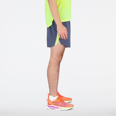 New Balance Men's Impact Run 5 Inch Short Men's Bottoms - BlackToe Running#colour_cosmic-pineapple-grey