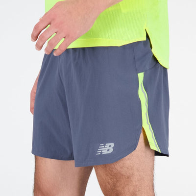 New Balance Men's Impact Run 5 Inch Short Men's Bottoms - BlackToe Running#colour_cosmic-pineapple-grey