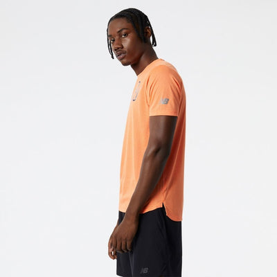 New Balance Men's Graphic Impact Run Short Sleeve Men's Tops - BlackToe Running#colour_vibrant-orange-heather