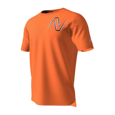 New Balance Men's Graphic Impact Run Short Sleeve Men's Tops - BlackToe Running#colour_vibrant-orange-heather