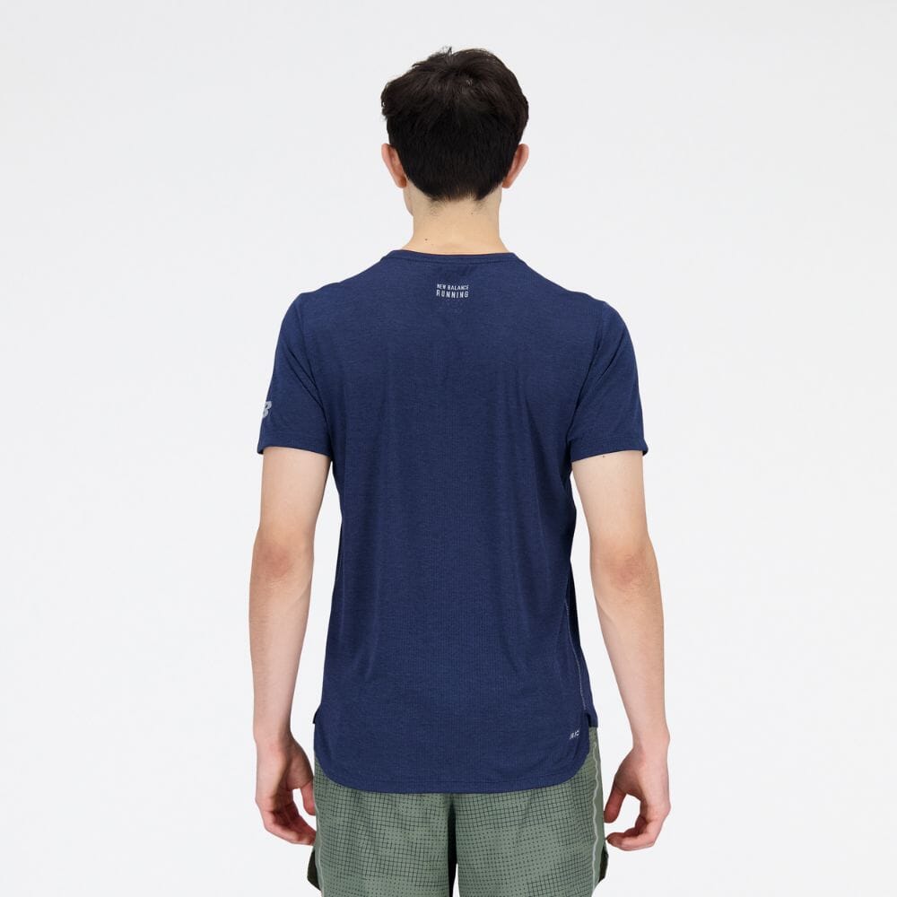 New Balance Men's Graphic Impact Run Short Sleeve Men's Tops - BlackToe Running#colour_navy