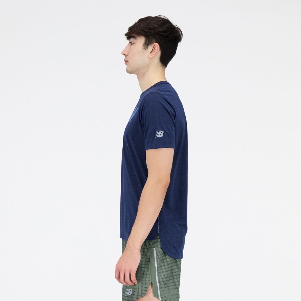 New Balance Men's Graphic Impact Run Short Sleeve Men's Tops - BlackToe Running#colour_navy