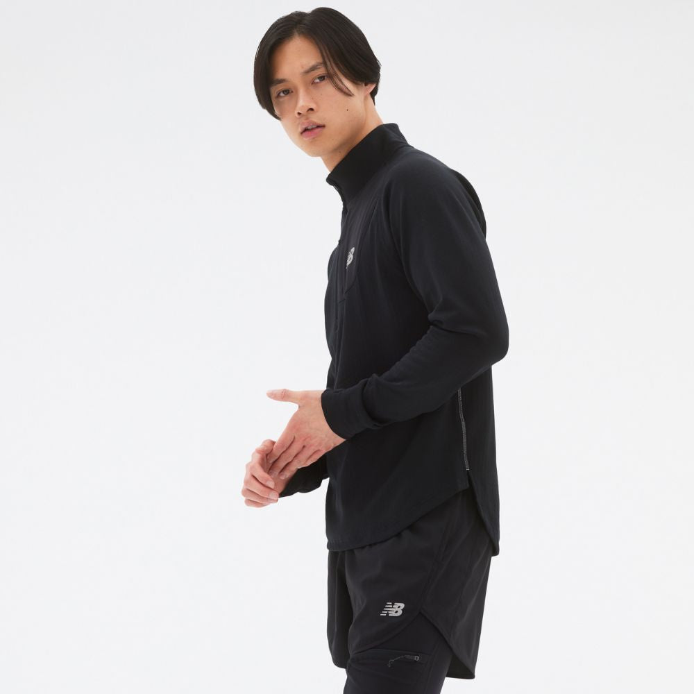New Balance Men's Heat Grid Half Zip Men's Tops - BlackToe Running#colour_black