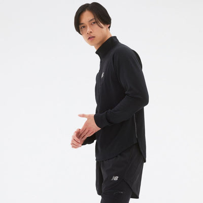 New Balance Men's Heat Grid Half Zip Men's Tops - BlackToe Running#colour_black
