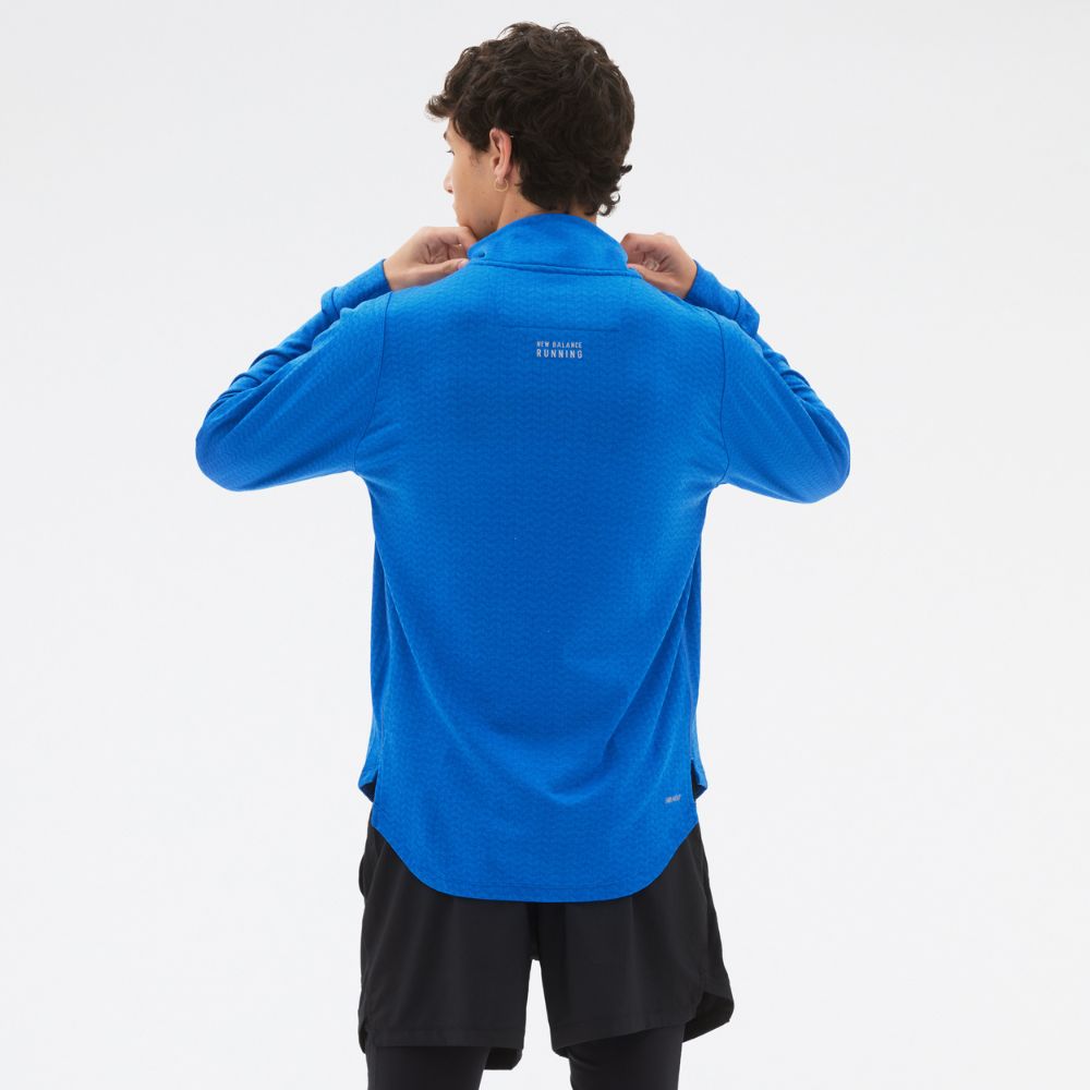 New Balance Men's Heat Grid Half Zip Men's Tops - BlackToe Running#colour_cobalt-heather