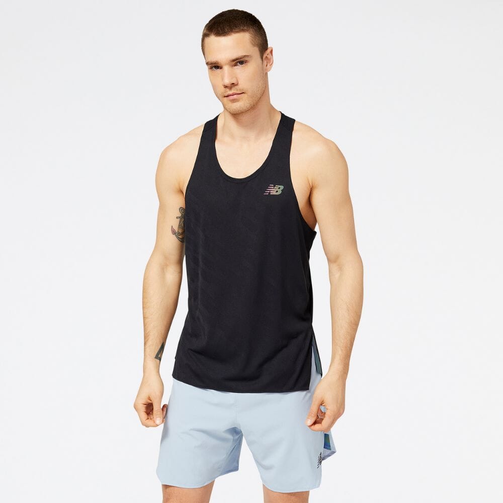 New Balance Men's Q Speed Jacquard Singlet Men's Top - BlackToe Running#colour_black