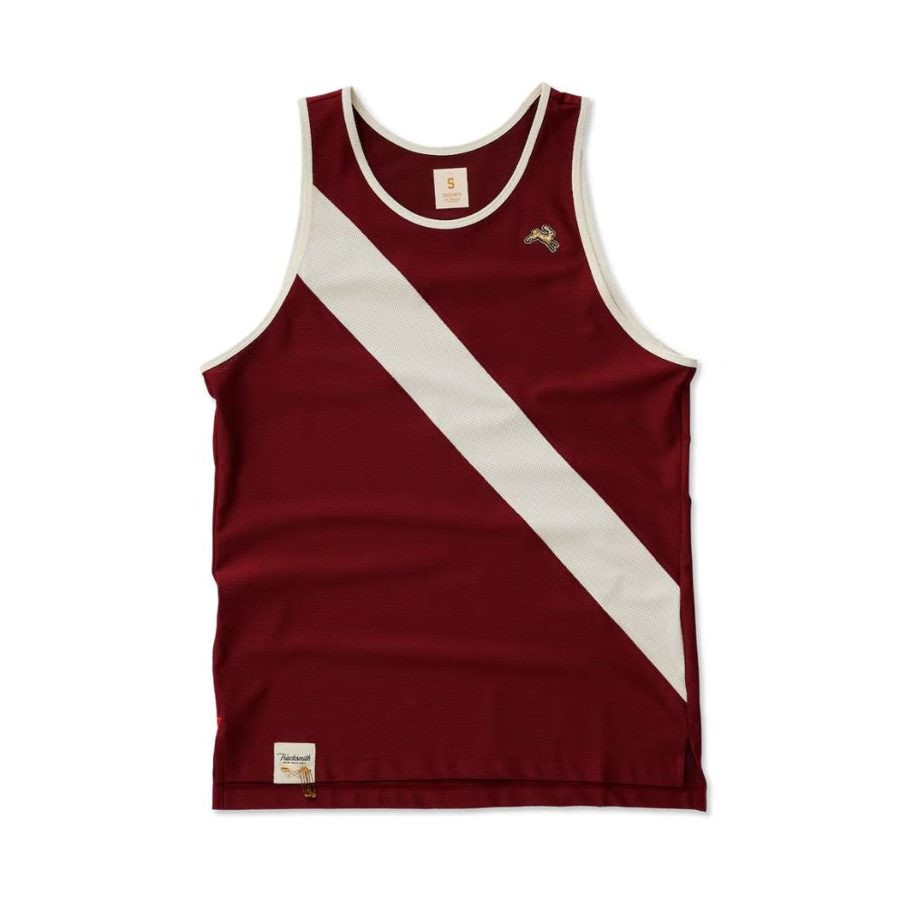 Tracksmith Men's Van Cortlandt Singlet Men's Tops - BlackToe Running#colour_pomegranate-ivory