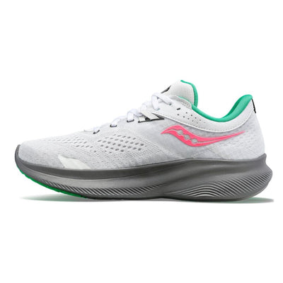 Saucony Women's Ride 16 Women's Shoes - BlackToe Running#colour_white-pink-gravel